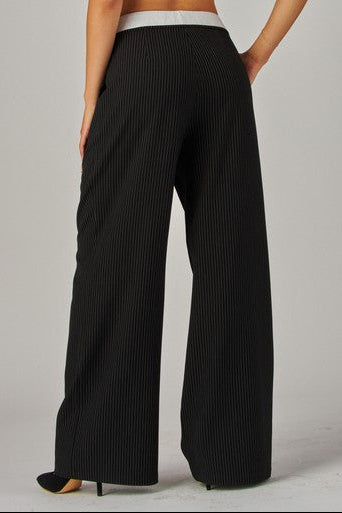 Pinstripe Tailored Vest & Wide-Leg Suit Pant Set