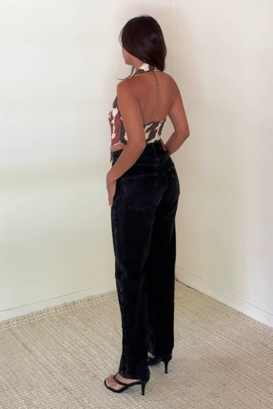 Cow Print Halter Neck Sleeveless Vest Top