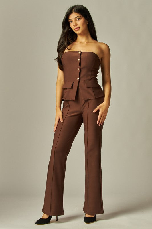Espresso Scuba Knit Tube Top & Boot Pant Set