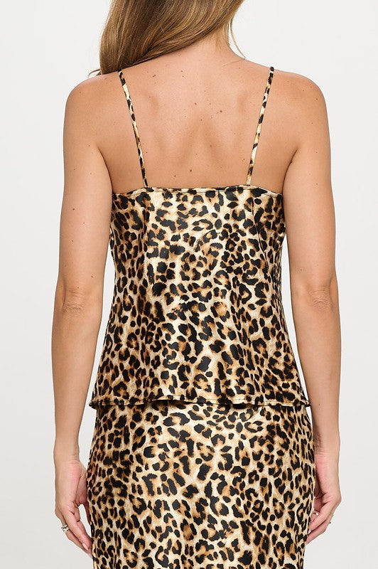 Leopard Satin Cowl Tank & Maxi Skirt Set