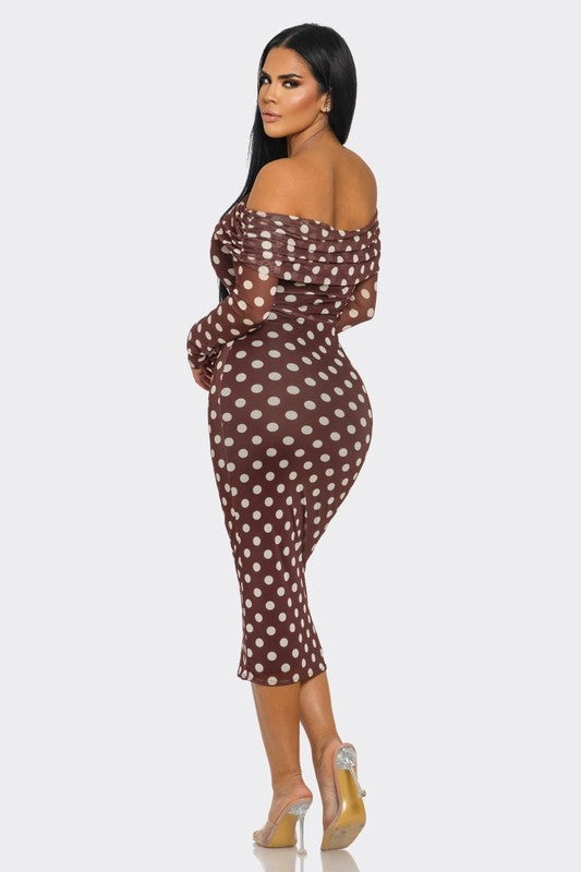 Off Shoulder Polka Dot Dress