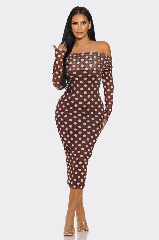 Off Shoulder Polka Dot Dress