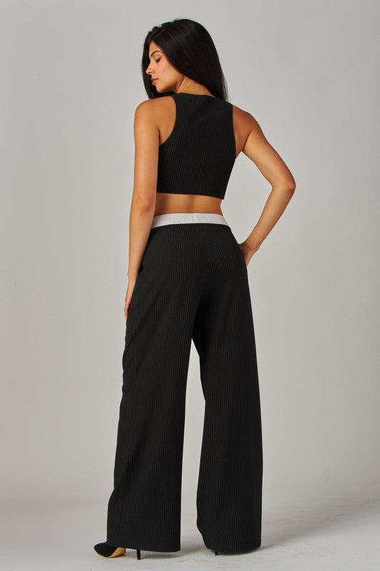 Pinstripe Foldover Pants