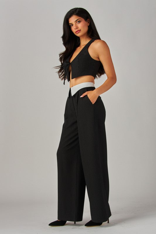 Pinstripe Foldover Pants