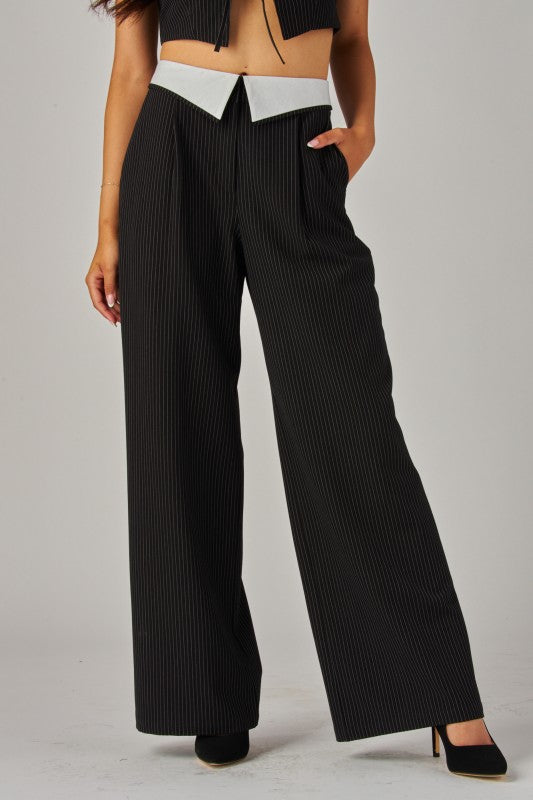 Pinstripe Foldover Pants