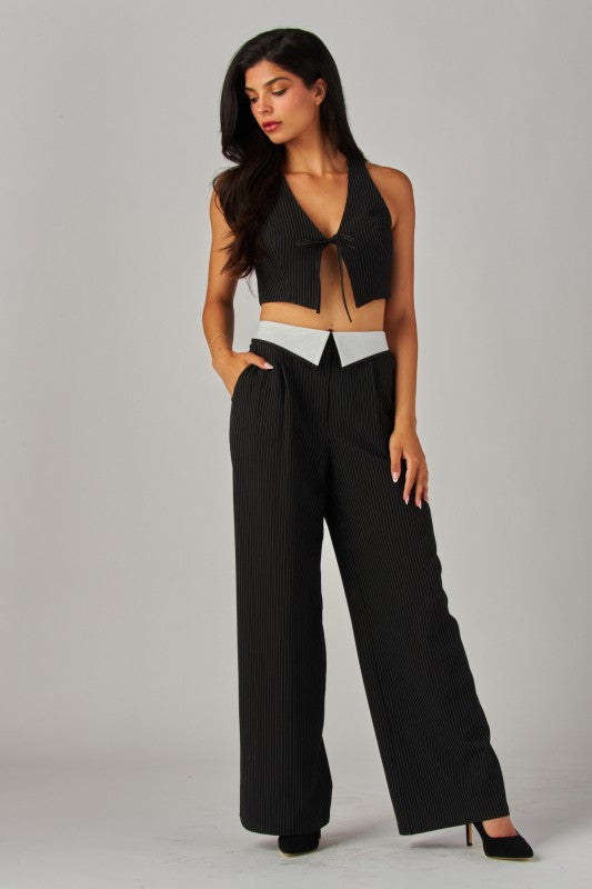 Pinstripe Foldover Pants