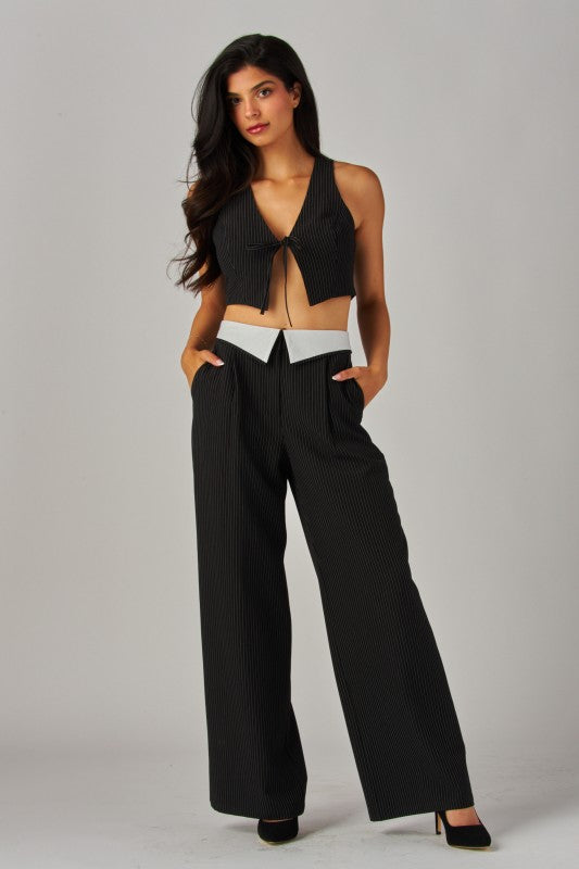 Pinstripe Foldover Pants