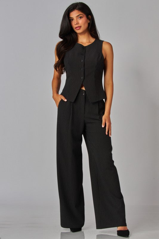 Pinstripe Longline Button Up Vest