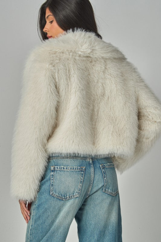 Light Beige Faux Fur Shearling Jacket With Collar