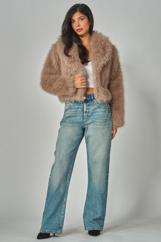 Coco Faux Fur Shearling Jacket With Collar