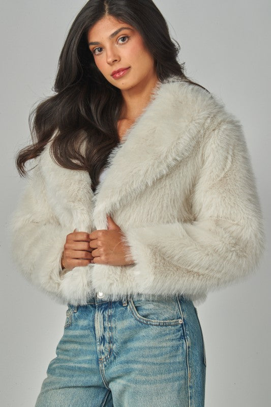Light Beige Faux Fur Shearling Jacket With Collar