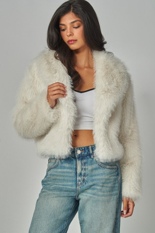 Light Beige Faux Fur Shearling Jacket With Collar