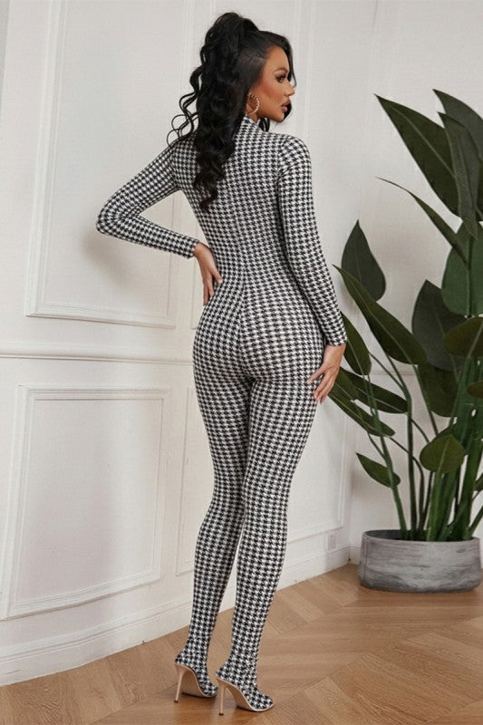 Houndstooth Graphic Print Bodystocking