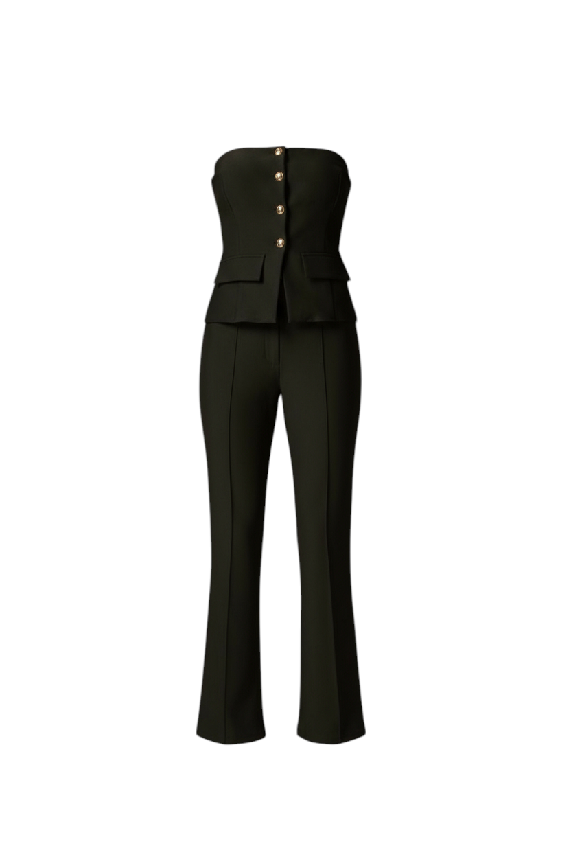 Black Scuba Knit Tube Top & Boot Pant Set