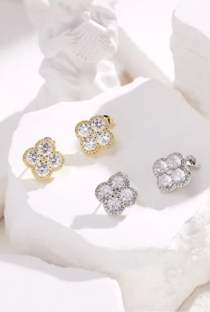 Crystal Clover Studded Earrings