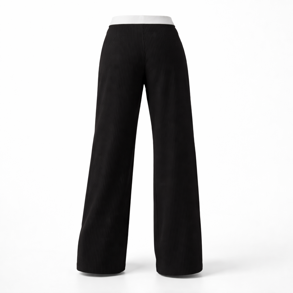 Pinstripe Tailored Vest & Wide-Leg Suit Pant Set