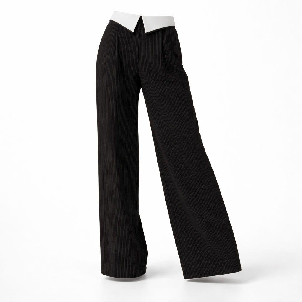Pinstripe Tailored Vest & Wide-Leg Suit Pant Set