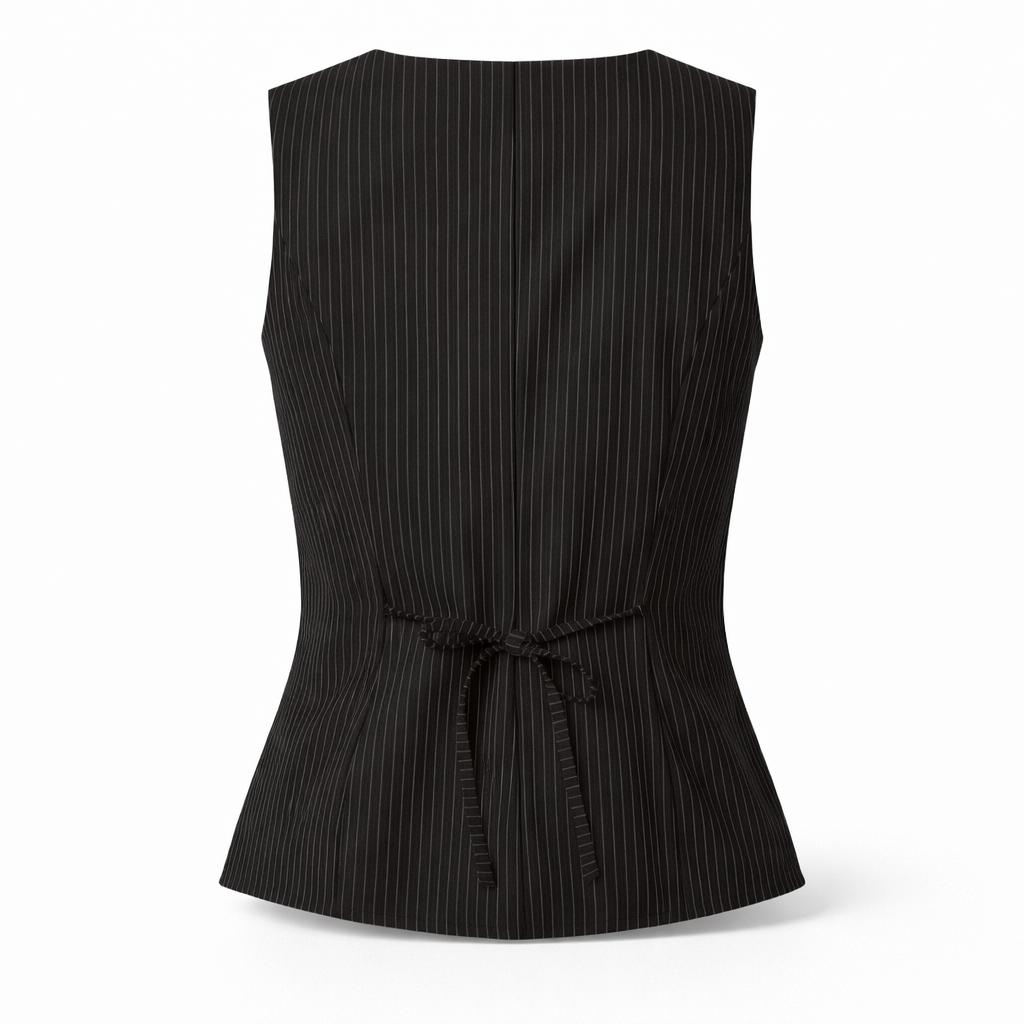 Pinstripe Tailored Vest & Wide-Leg Suit Pant Set