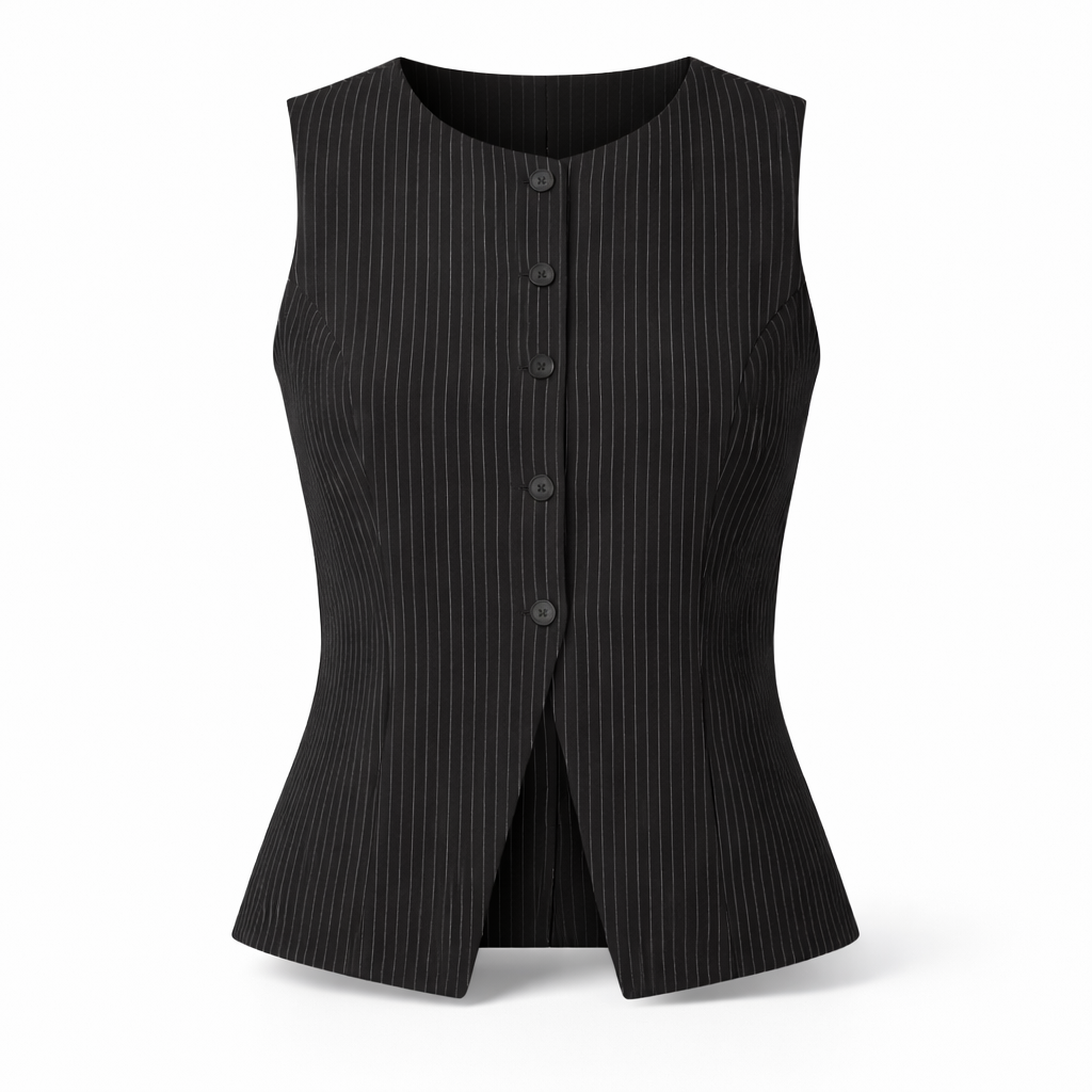 Pinstripe Tailored Vest & Wide-Leg Suit Pant Set