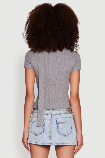 Square Neck Detachable Necktie Sweater Top