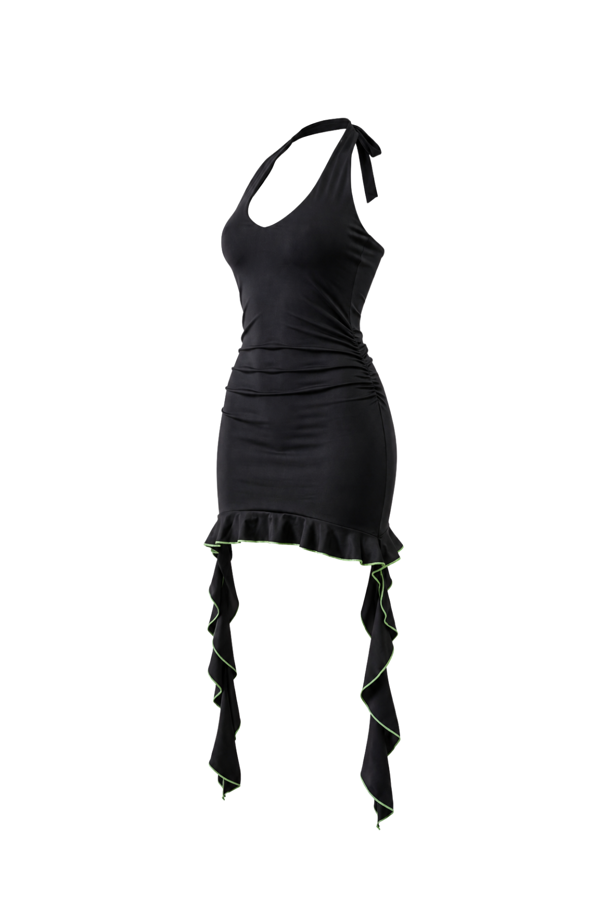 Solid Deep V Ruffle Mini Dress