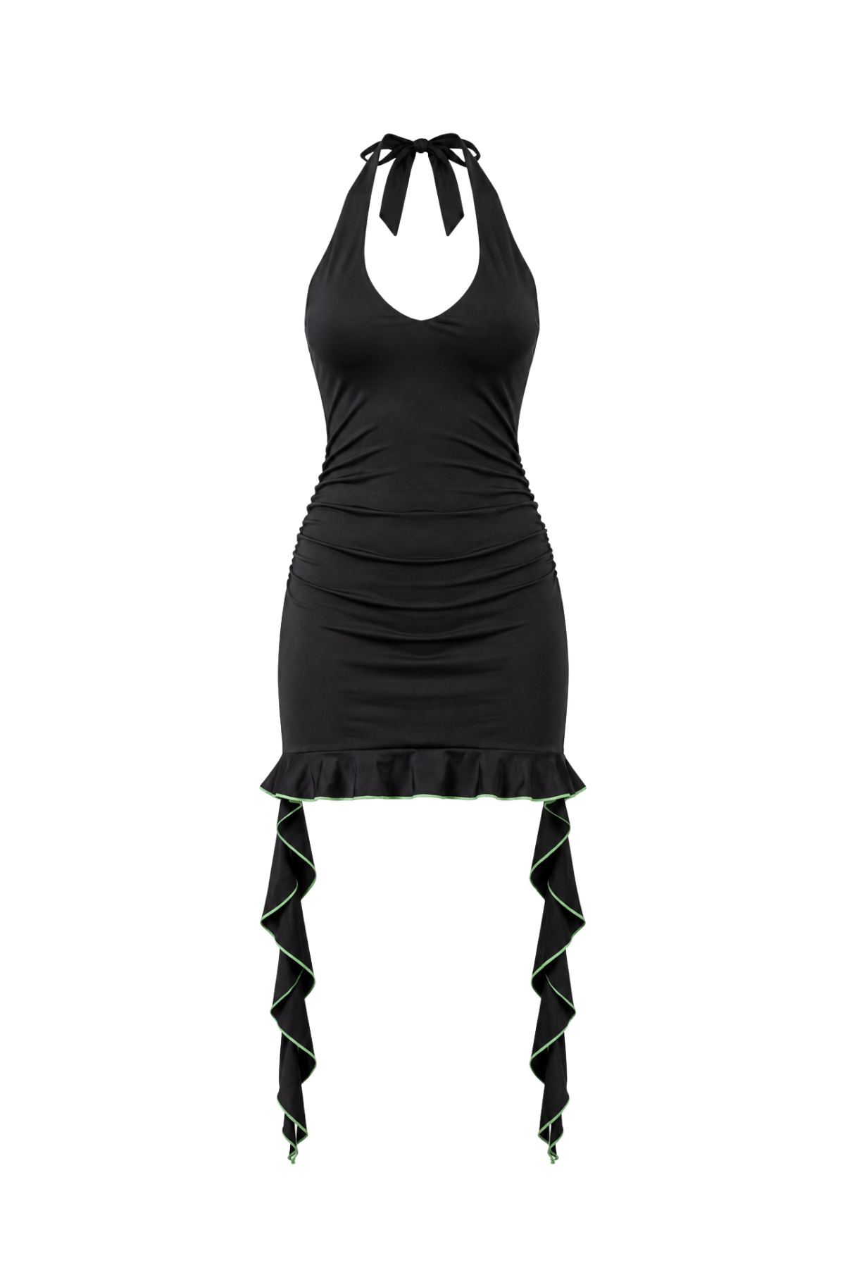 Solid Deep V Ruffle Mini Dress
