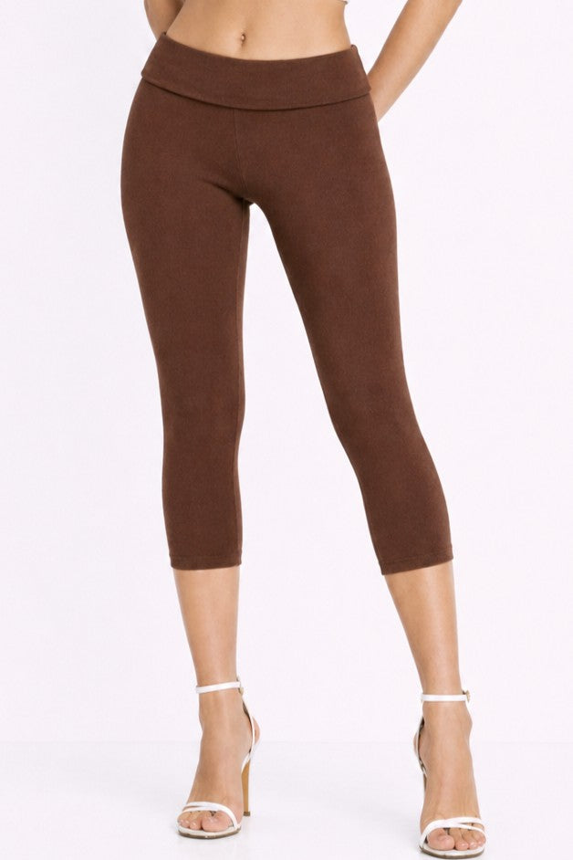 Foldover Waist Cotton Capri Leggings