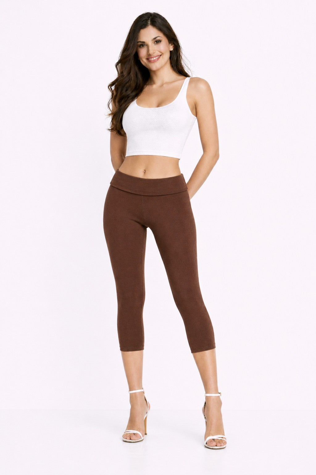 Foldover Waist Cotton Capri Leggings