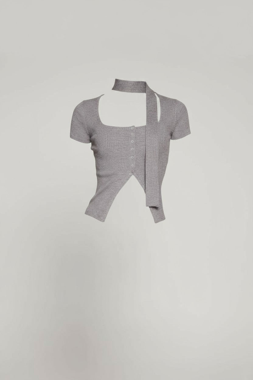 Square Neck Detachable Necktie Sweater Top